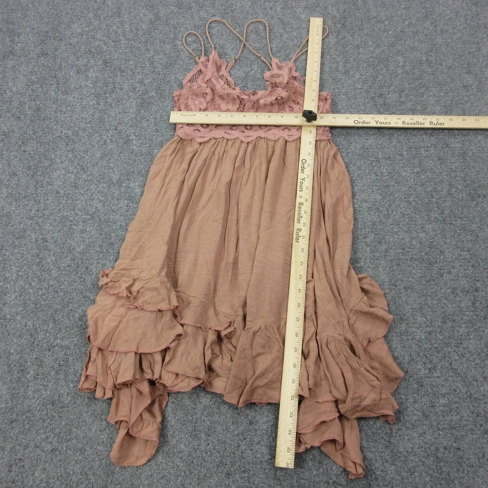 Free People Dress Womens Small Pink Lace Crochet Ruffle Strappy Swing Sundress - Picture 4 of 7